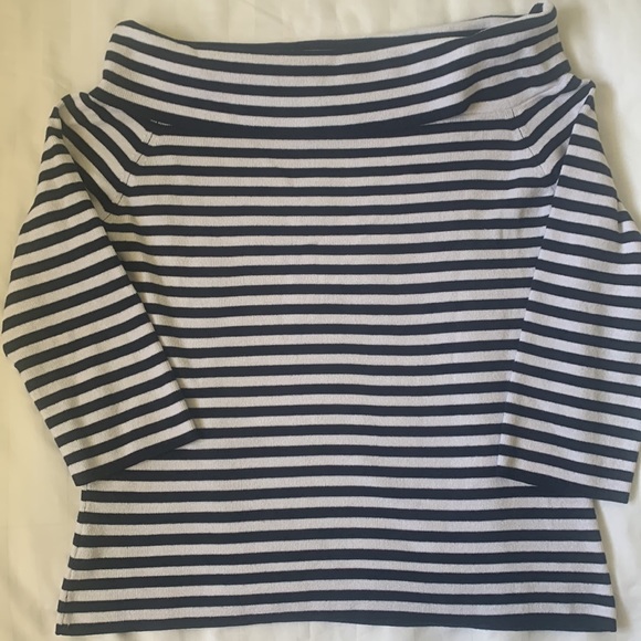 Orly off the shoulder collar b/w stripe viscose/nylon roomy sweater EUC - Picture 3 of 6